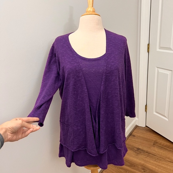 Eileen Fisher Purple Open Front Cardigan and Tank Set Linen Blend Sz M - Picture 1 of 14